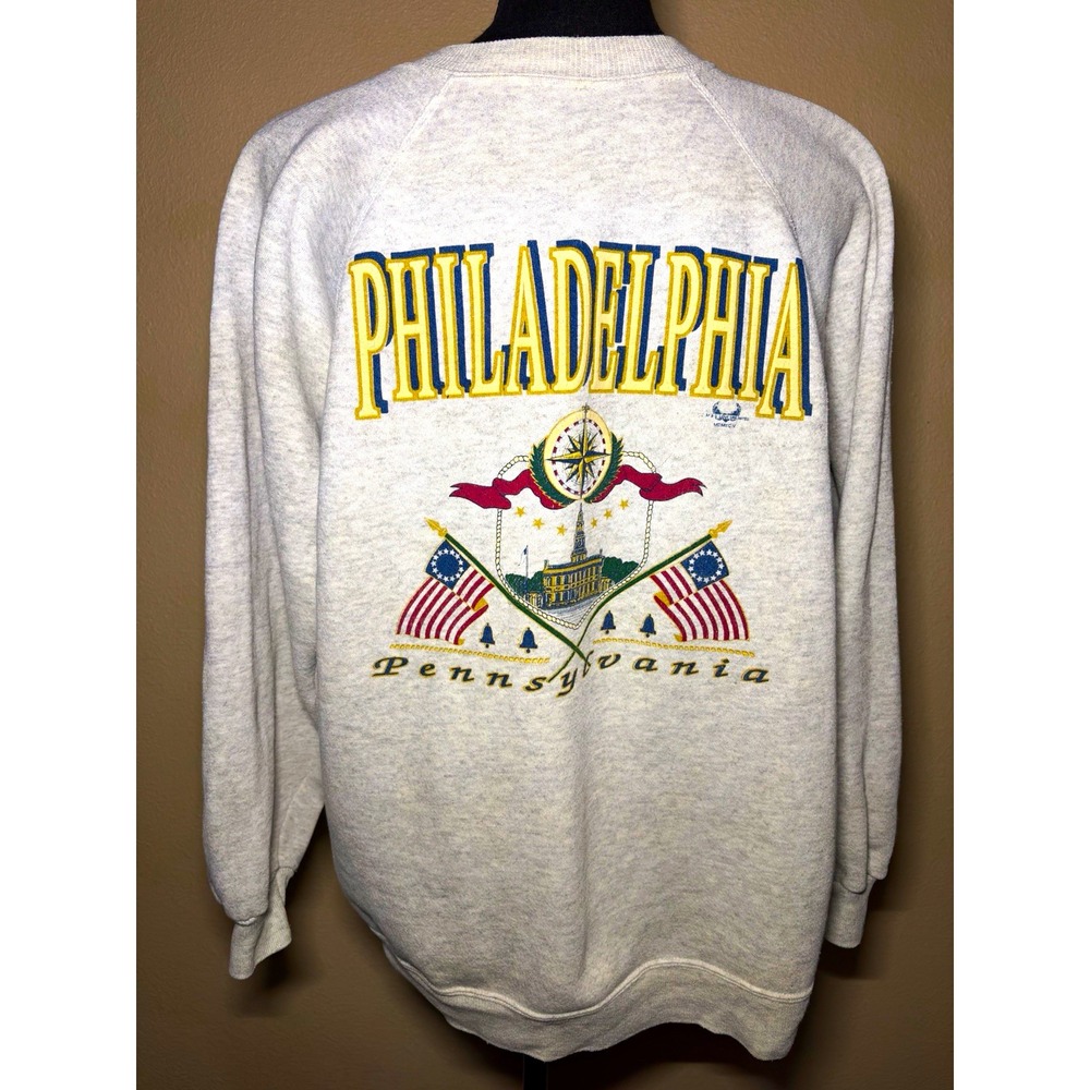 Hanes 1995 Gray Crewneck Pullover Sweatshirt Philadelphia Graphic Fleece grandpa